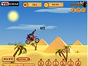 Pyramid Moto Stunts game screenshot, performing a backflip on a dirt bike over a massive ramp on an Egyptian pyramid, free online racing game