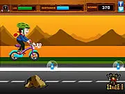 Smart Boy Ride online game screenshot, character riding a bike, collect energy drinks, free online cycling game