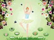 A digital ballerina character in a fashionable tutu and ballet shoes being dressed up in the free online game.