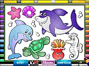 Sea Animals Coloring free online game for kids showing fish and ocean creatures outlines