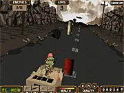 The Battle Path game screenshot, army truck shooting enemies on a combat road