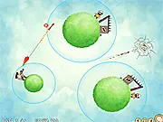 Zomboz 2 zombie shooter game screen showing the player character aiming an arrow at a group of cartoon-style Zomboz