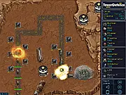 Corporate Wars - Earth tower defense game screen showing futuristic towers defending a base against enemy units on a global map