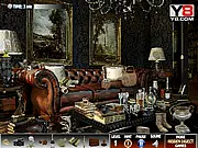 Private Investigator Hidden Objects free online game scene showing a mysterious room with scattered clues