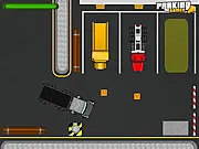 Ultimate Truck Parking simulator game showing a large semi-truck navigating obstacles towards a parking spot