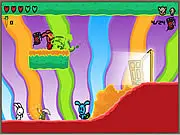 Acid Bunny free online game screenshot, dark comedy platformer, bunny character flying on a towel, surreal and colorful level design