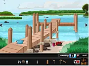 Cool Island Escape game graphic showing a teenage boy stranded on a tropical island with palm trees and a mystery puzzle