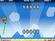 Screenshot of Jetfart Zombie free online game showing a zombie test subject flying through the air propelled by a humorous green gaseous burst.