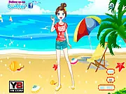 Exotic Sun Dressup game featuring a girl in a flowing tropical outfit and large sun hat on PlayArcadeHub