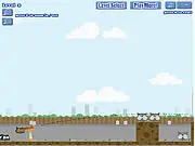 Crazy Cats vs Dogs free online game screenshot showing a launched cat projectile flying towards a structure where dogs are hiding.