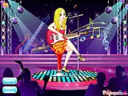 Devoted Guitar Girl character holding an electric guitar and wearing a stylish concert outfit