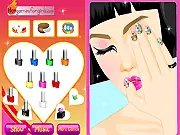 Popular Nail Art free online game screenshot showing an array of nail polishes, glitters, and fashionable decals for a 2012-themed manicure.