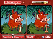 Lion The King Find the Difference game screenshot showing two nearly identical pictures of a lion in the savanna. Play free online puzzle game.