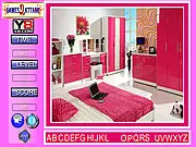 Pink Room Find the Alphabets game showing a detailed room with hidden letters to find