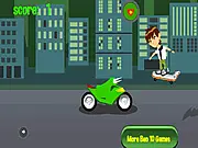 Ben 10 Skateboard game screenshot showing the hero Ben Tennyson skating and jumping over an alien obstacle in a free online action game