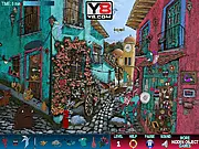 Street of Dreams Hidden Objects game screenshot showing a beautiful, detailed scene with a list of items to find, highlighting the free online gameplay
