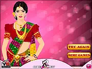 Indian Beauty Makeover game, girl wearing traditional Indian apparel like a saree and elaborate jewelry, play free online fashion dress-up game