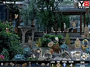 Screenshot of Rainy Days Hidden Objects Online game, showing a detailed autumn scene with a list of objects to find hidden within the picture.