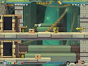 Free online Tomb Sibling co-op puzzle game, two cartoon characters, one tall and one stout, standing in an ancient, trap-filled tomb