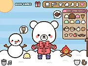 Popos Dress Up free online game, dress up polar bear in winter clothes, cute animal customization game, cooked fish task