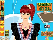 Screenshot of Lucky Girl Dress-Up game featuring a stylish girl in a fashionable outfit, promoting the free online game on PlayArcadeHub
