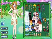 Boho Chic Dress Up fashion game showing a character wearing flowy dresses and accessories