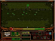 Screenshot of Starfleet Action 6 free online game showing sci-fi military units engaging in battle near a futuristic base