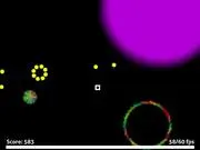 Rainbow Bullets game screenshot, character avoiding dense patterns of colorful projectiles, intense bullet hell free online game