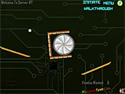 Virus Bounce puzzle game screenshot, virus particle bouncing off platforms towards a computer server, play free online thinking game