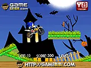 Sonic Halloween Night bike racing game showing Sonic on a motorbike clearing spooky Halloween obstacles