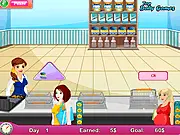 Sofy's Baby Shoppe game screen with boutique interior and customers