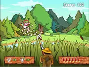 Screenshot of Duckmageddon Online Hunter, a free arcade shooter game where the player shoots ducks flying across the screen on PlayArcadeHub