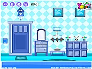 Screenshot from Blue Ray Room Escape free online game showing a futuristic, blue-lit room filled with interactive puzzles and locked doors.