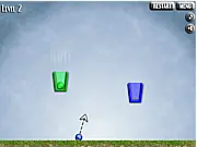 Bucket-Ball physics puzzle game screenshot, launch the ball into the correct colored bucket, challenging free online game