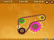 Screenshot of Master Gear puzzle game, showing connected rotating gears and chain system