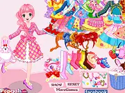 Small Calico Fashion Dress Up game screenshot, girl dressed in a patterned calico dress, play free online fashion and dress-up game
