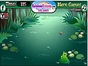 Screenshot from Swamp Frenzy 2 free online game showing cartoon frogs in a swamp with elements from a hidden object or mini-game challenge.