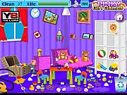Dora Kids Room Cleanup game screenshot, clean up Dora the Explorer's messy bedroom, free online cleaning game for kids