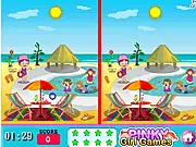 Swimming Pool Spot The Difference game screenshot, find the differences in an image of kids playing in a pool by the ocean, free online game