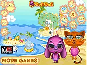 Toto and Sisi at the Beach game, free pet dress up, puppy and kitty wearing sunglasses on beach, summer fashion game