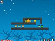 Kaboom Zombies free online physics puzzle game screenshot showing an explosion knocking a cartoon zombie off a platform