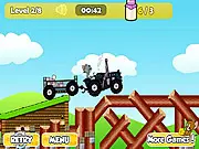 Tom and Jerry Tractor 2 game, free cartoon driving game, Jerry hauling cheese on tractor, Tom driving milk truck