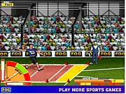Javelin-fog free online sports game screenshot showing an athlete throwing a javelin with the power and angle meters in the green zone