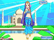 Traditional Indian Dresses game screen showing a girl in a beautiful Indian outfit with elegant jewelry