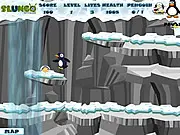 Penguin Adventure free online game, platform game, Penguin Mama, find chicks, collect fish, avoid enemies