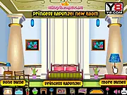 Screenshot from Princess Rapunzel New Room decoration game showing a beautifully decorated bedroom with a four-poster bed, elegant drapery, and a classic palace theme. Play Rapunzel's New Room Decor free.