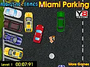 Car navigating a tight spot in the Miami Parking P1 game, avoiding obstacles and other vehicles
