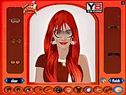 Gameplay screenshot of Jennifer Lopez Makeover, showing the pop star ready for a concert with various hairstyle and makeup options in the selection menu