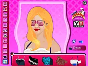 Gameplay screenshot of the Jessica Alba Makeover game, showing the actress with a selection of makeup, dresses, and accessories for the user to choose from