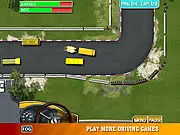School Bus Racing game image, yellow school bus racing on a bumpy, coin-filled track